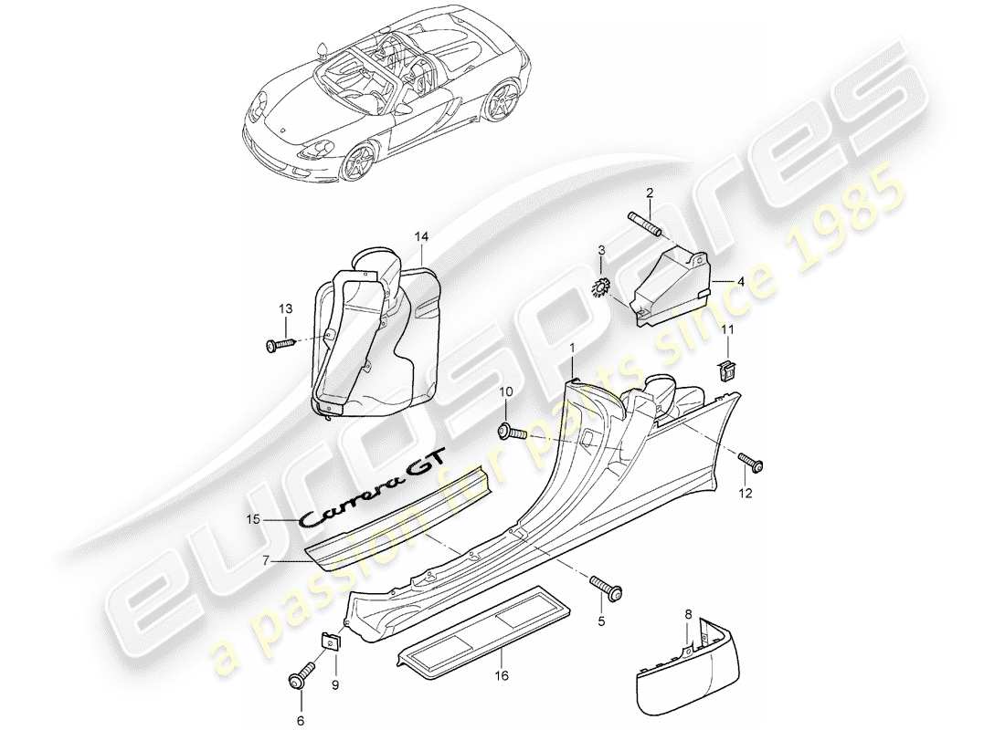 porsche 2005 (carrera gt) diagramma della parte sill