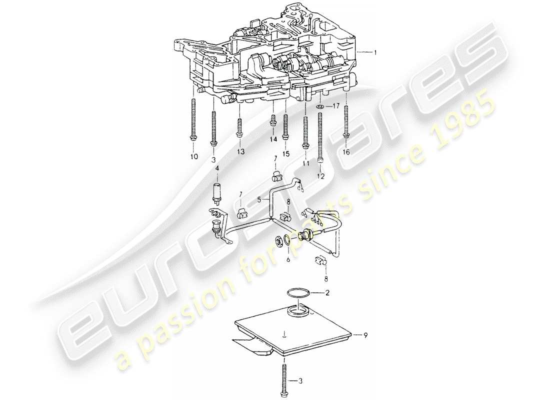 porsche 1990 (964) tiptronic - filtro olio - sensore induttivo - fissaggi - per - unità interruttore schema particolare
