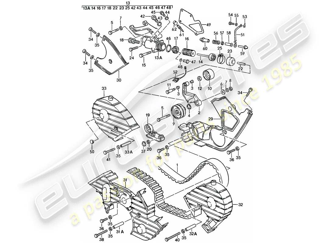 porsche 1985 (928) meccanismo di azionamento - albero a camme diagramma delle parti