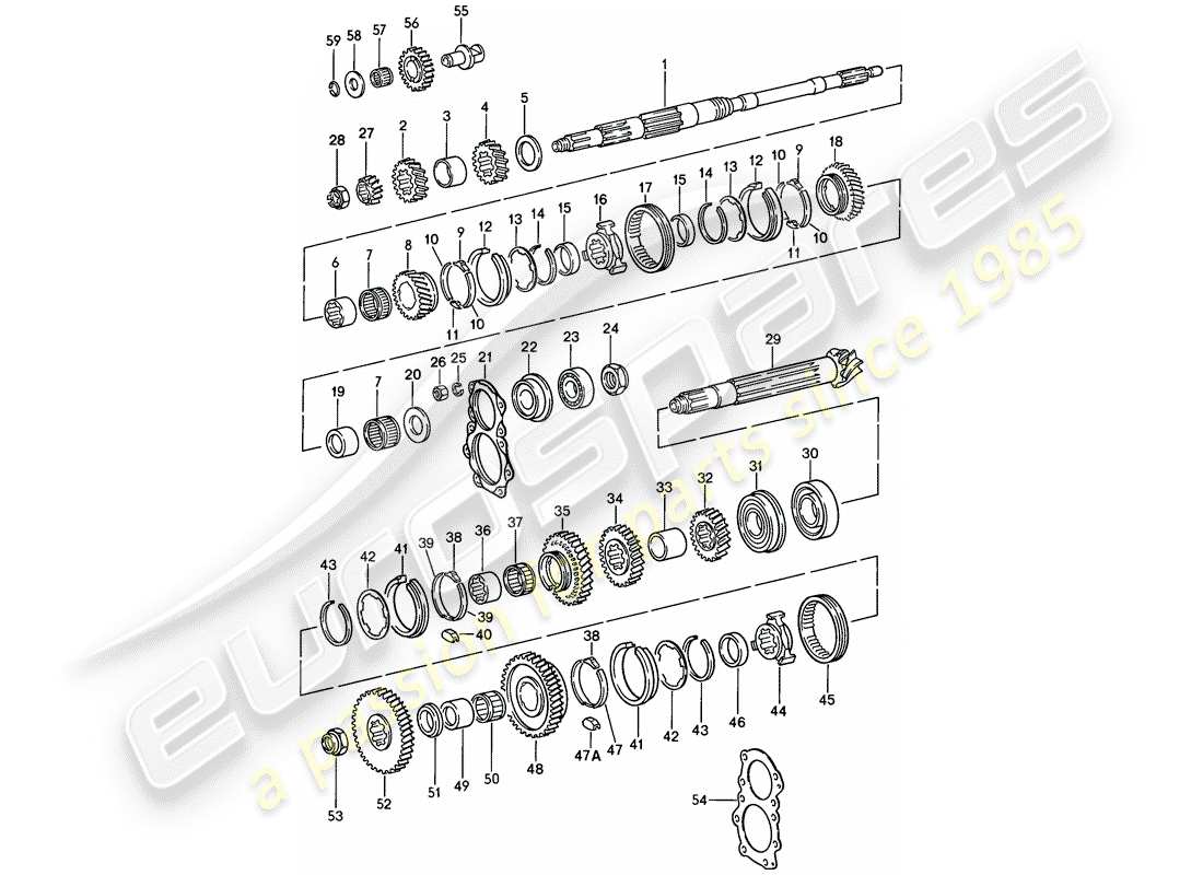 porsche 1989 (911) ingranaggi e alberi - 4-speed diagramma delle parti