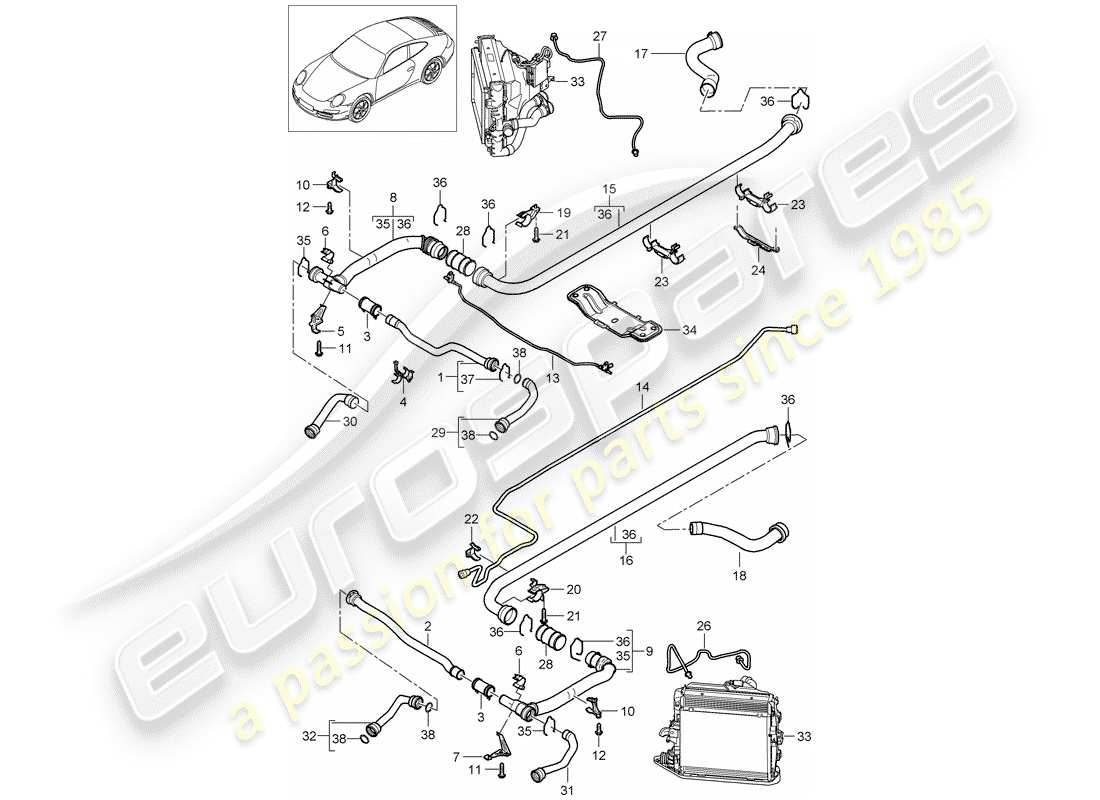 porsche 2012 (997-2) raffreddamento ad acqua 2 diagramma delle parti