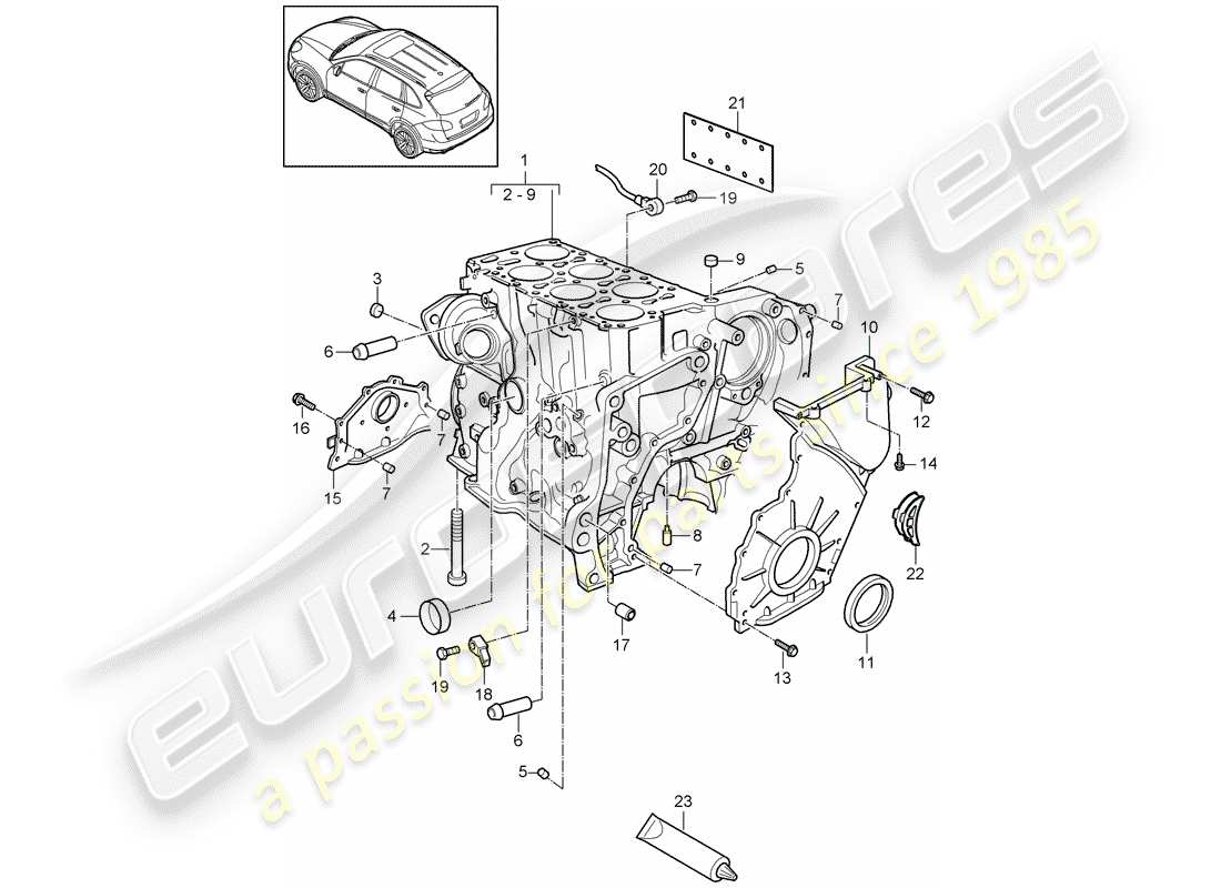 porsche 2014 (cayenne e2 92a) schema delle parti del basamento