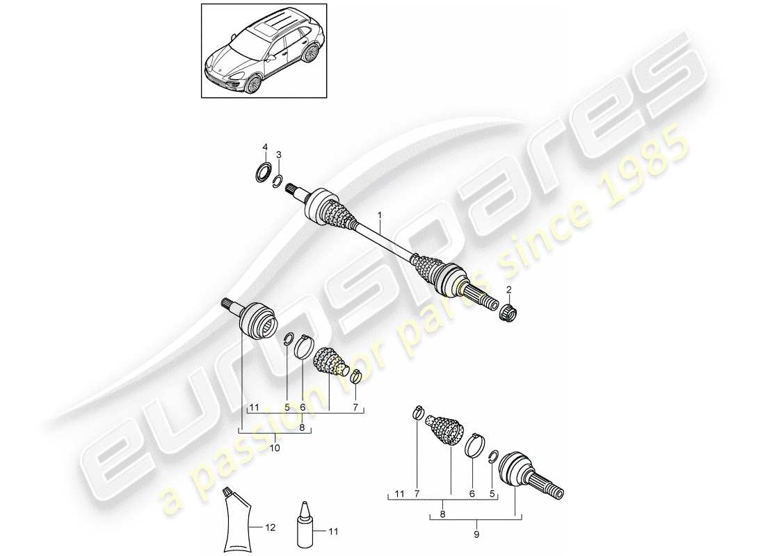 porsche 2014 (cayenne e2 92a) diagramma delle parti dell'albero di trasmissione