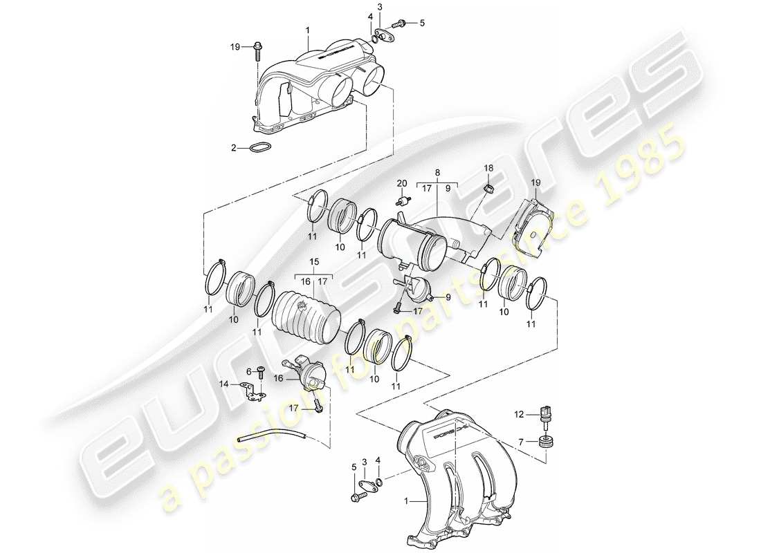 porsche 2007 (987 boxster) distributore dell'aria aspirata diagramma delle parti