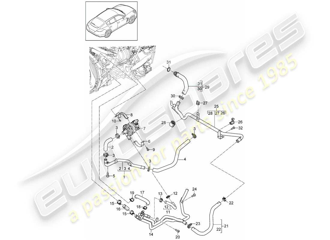 porsche 2014 (panamera 970) raffreddamento ad acqua diagramma delle parti