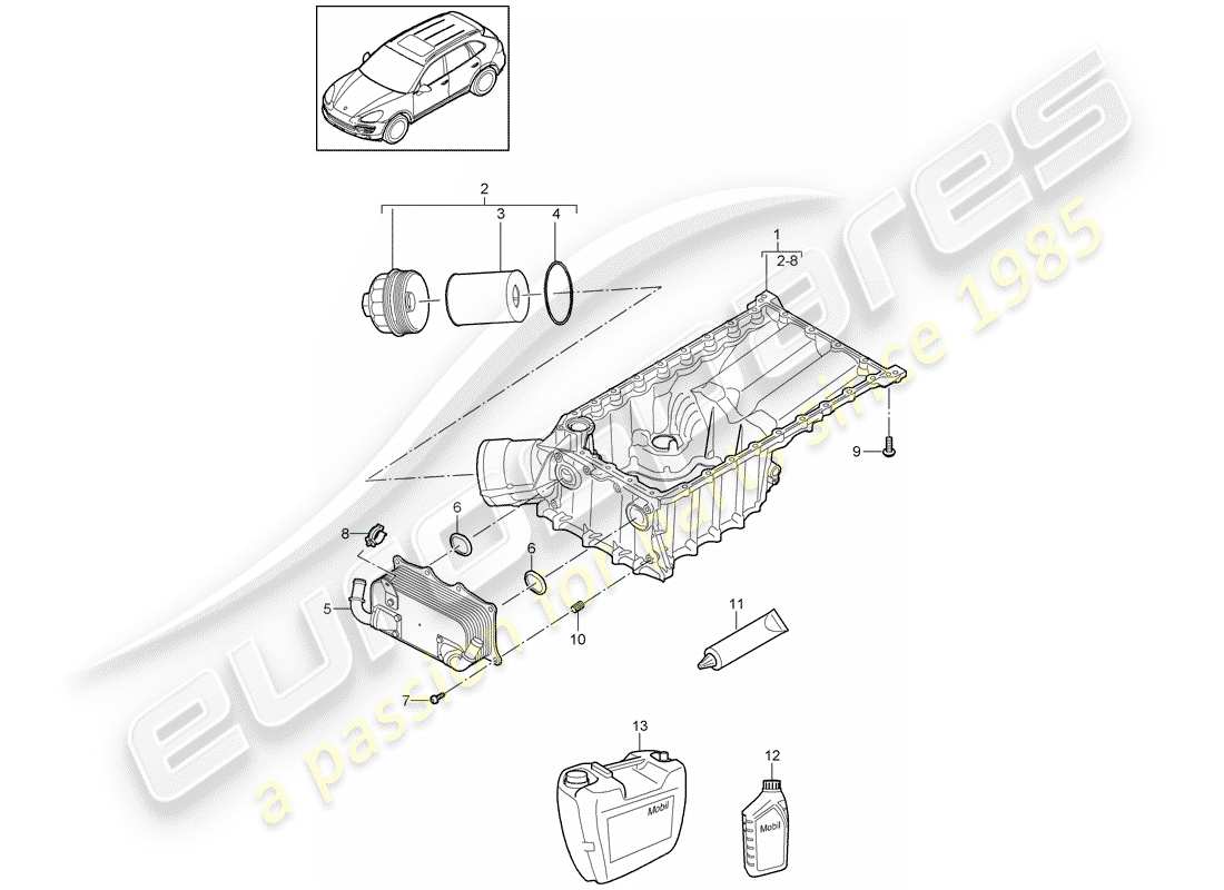 porsche 2014 (cayenne e2 92a) schema delle parti dell'alloggiamento per conduzione dell'olio