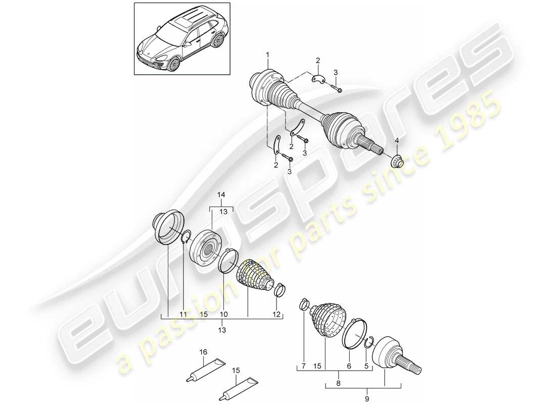 porsche 2014 (cayenne e2 92a) diagramma delle parti dell'albero di trasmissione