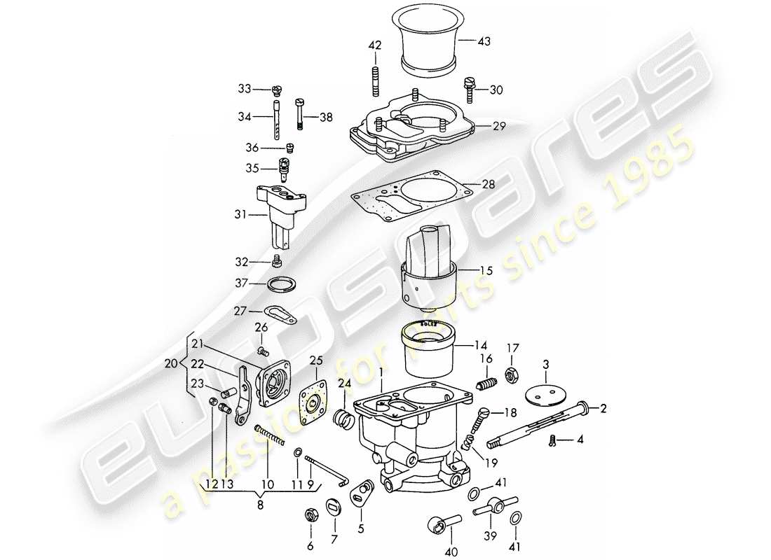 porsche 1966 (911/912) parti singole - per - carburatore - - solex 40 pi-1 - - d >> - mj 1968 schema delle parti
