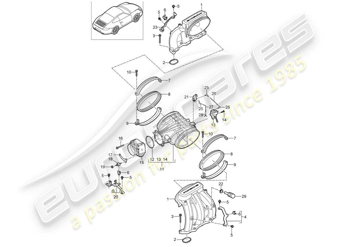 porsche 2012 (997-2) distributore dell'aria aspirata diagramma delle parti