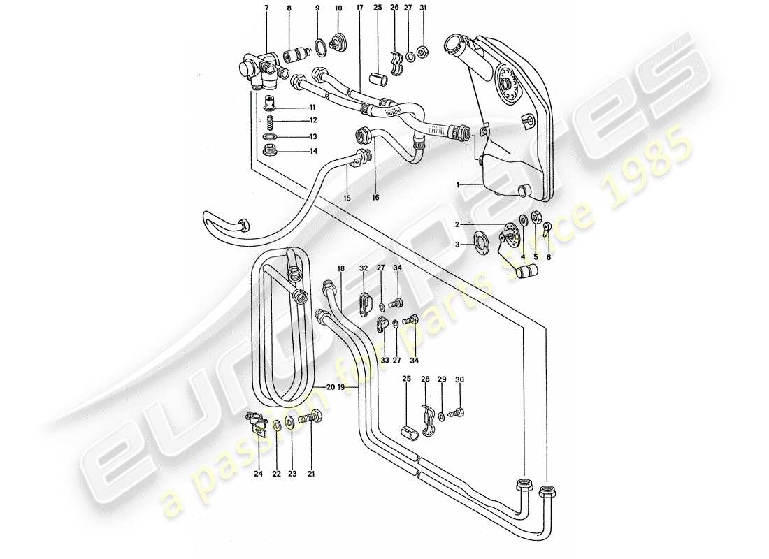 porsche 1976 (911 turbo) lubrificazione motore - bobina radiatore diagramma delle parti