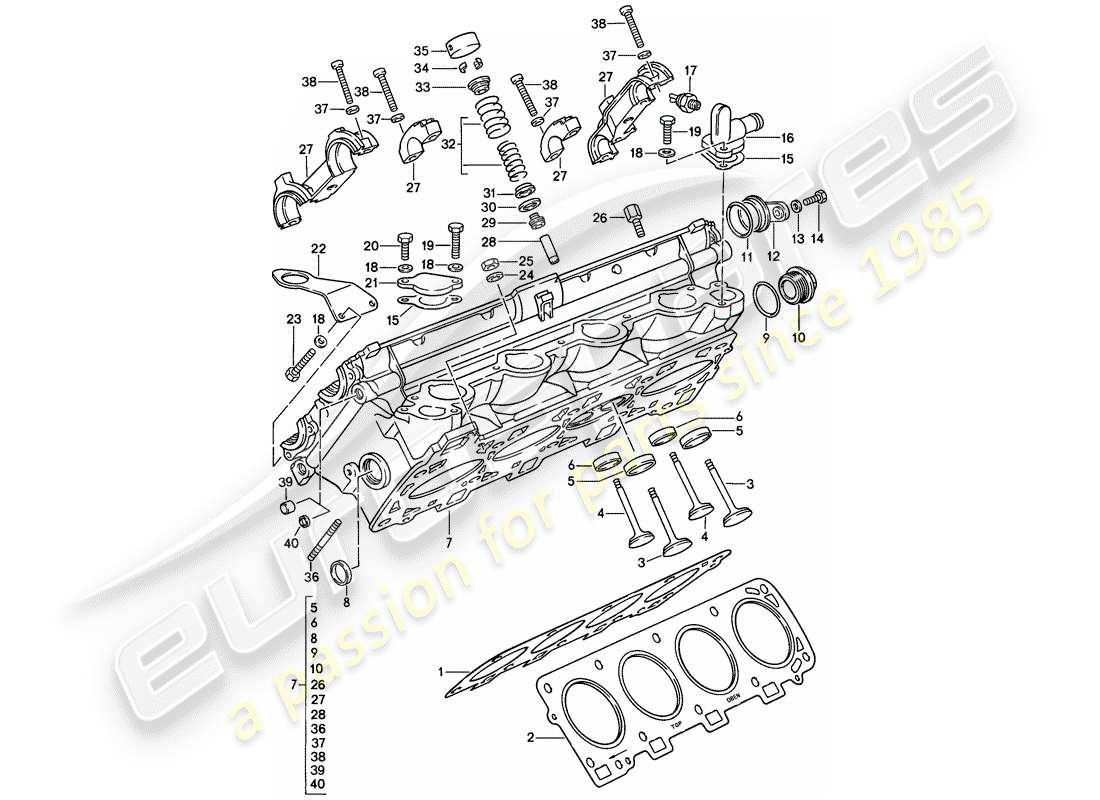 porsche 1983 (928) testata - 4 - valvola - d - mj 1985>> - set di riparazione per manutenzione - vedi illustrazione: diagramma delle parti
