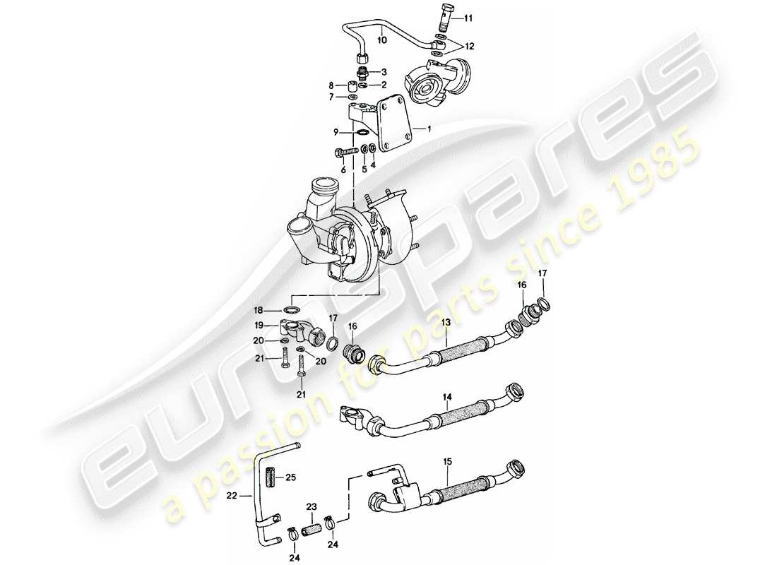 porsche 1984 (924) lubrificazione motore - turbocompressore gas di scarico diagramma delle parti