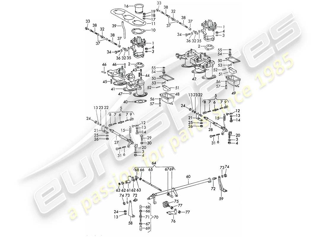 porsche 1966 (911/912) carburatore - sistema - con: - - solex 40 pi-1 - - d >> - mj 1968 schema delle parti
