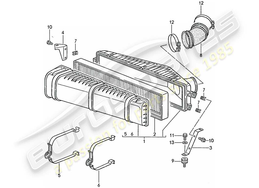 porsche 944 (1991) schema delle parti del sistema filtro dell'aria