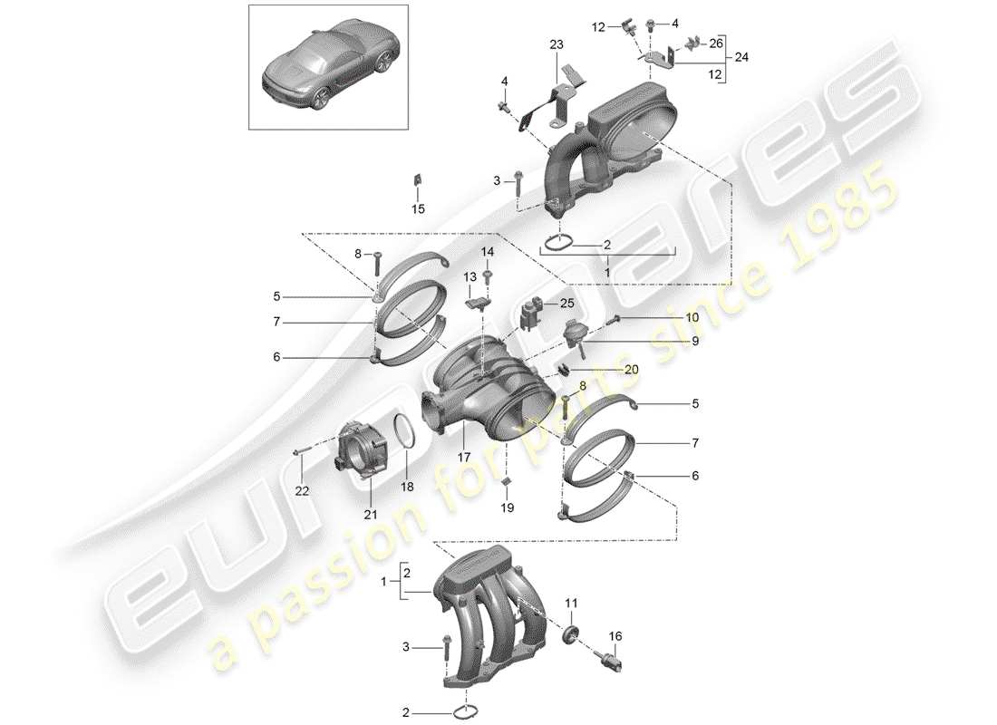 porsche 2012 (981 boxster) distributore dell'aria aspirata diagramma delle parti