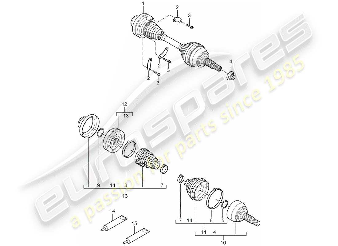 porsche 2008 (cayenne e1 9pa) albero di trasmissione diagramma delle parti