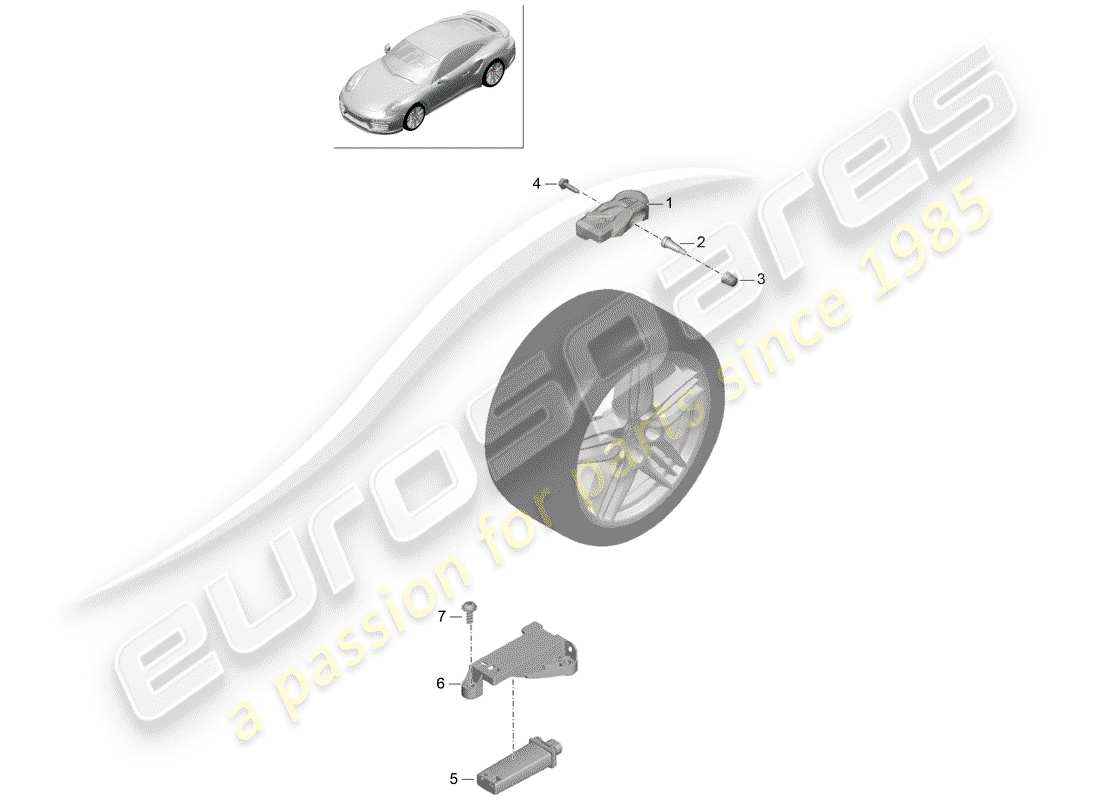 porsche 2014 (991-1 turbo) sistema di controllo della pressione dei pneumatici diagramma delle parti