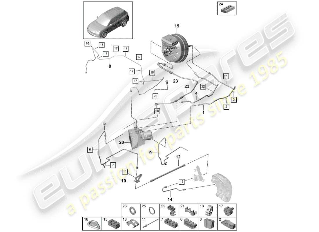 porsche 2020 (cayenne e3 9ya/9yb) linea freno diagramma delle parti
