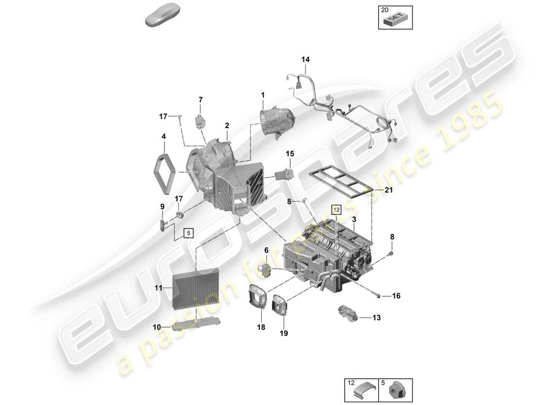 porsche 2020 (718 boxster spyder) condizionatore. dispositivo di servizio diagramma delle parti
