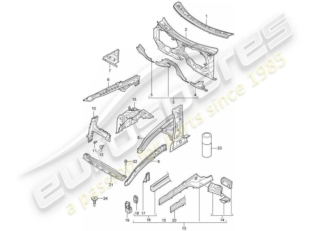 porsche 2005 (cayenne e1 9pa) schema delle parti frontale