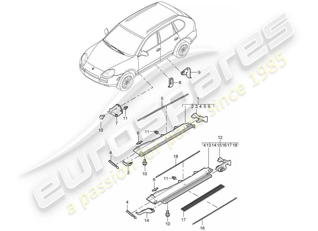 porsche 2005 (cayenne e1 9pa) finiture diagramma delle parti