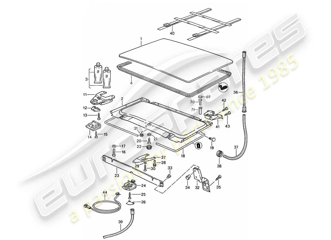 porsche 1990 (944) tetto sollevabile diagramma delle parti