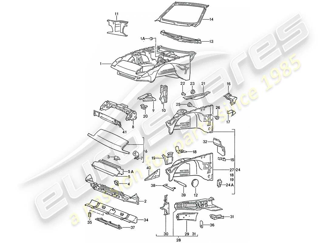porsche 1990 (944) sezione anteriore del corpo schema delle parti