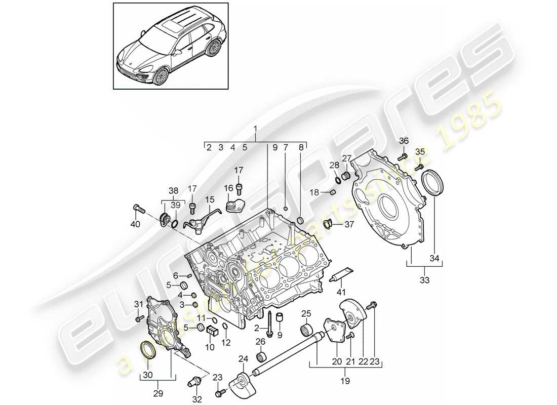 porsche 2014 (cayenne e2 92a) schema delle parti del basamento