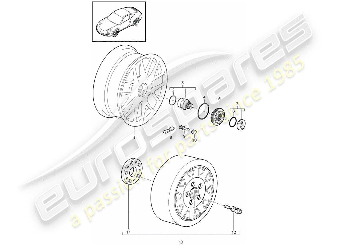 porsche 2012 (997-2) ruote diagramma delle parti