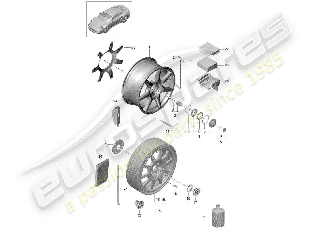 porsche 2017 (991-2 turbo) cerchio in lega diagramma delle parti