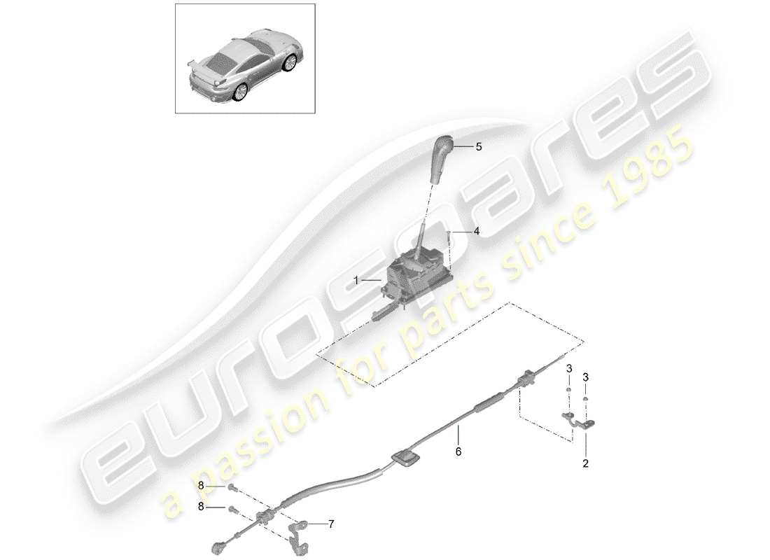 porsche 2016 (991-1 turbo) leva del selettore schema delle parti