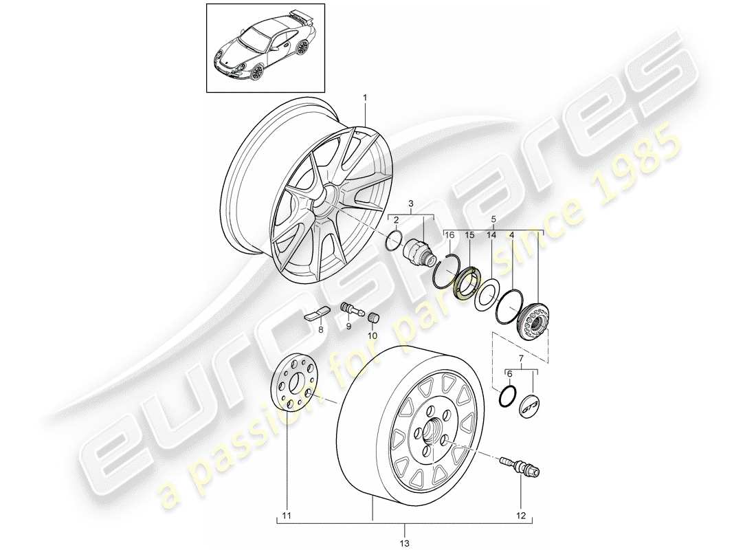 porsche 2007 (997-1 gt3) chiusura centralizzata schema delle parti