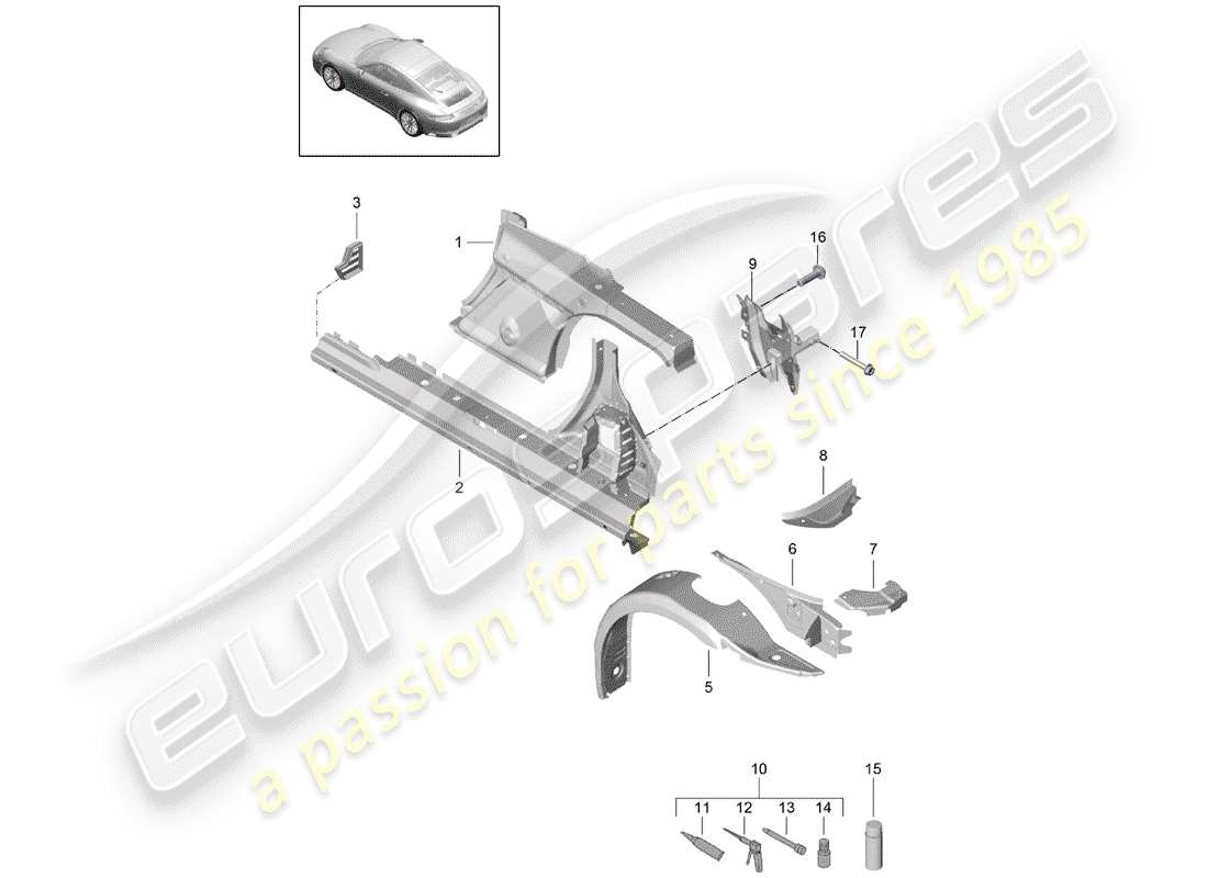 porsche 2020 (991-2) pannello laterale schema delle parti