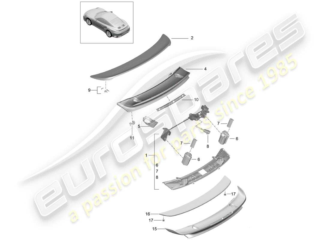 porsche 2016 (991-1 turbo) schema delle parti spoiler posteriore