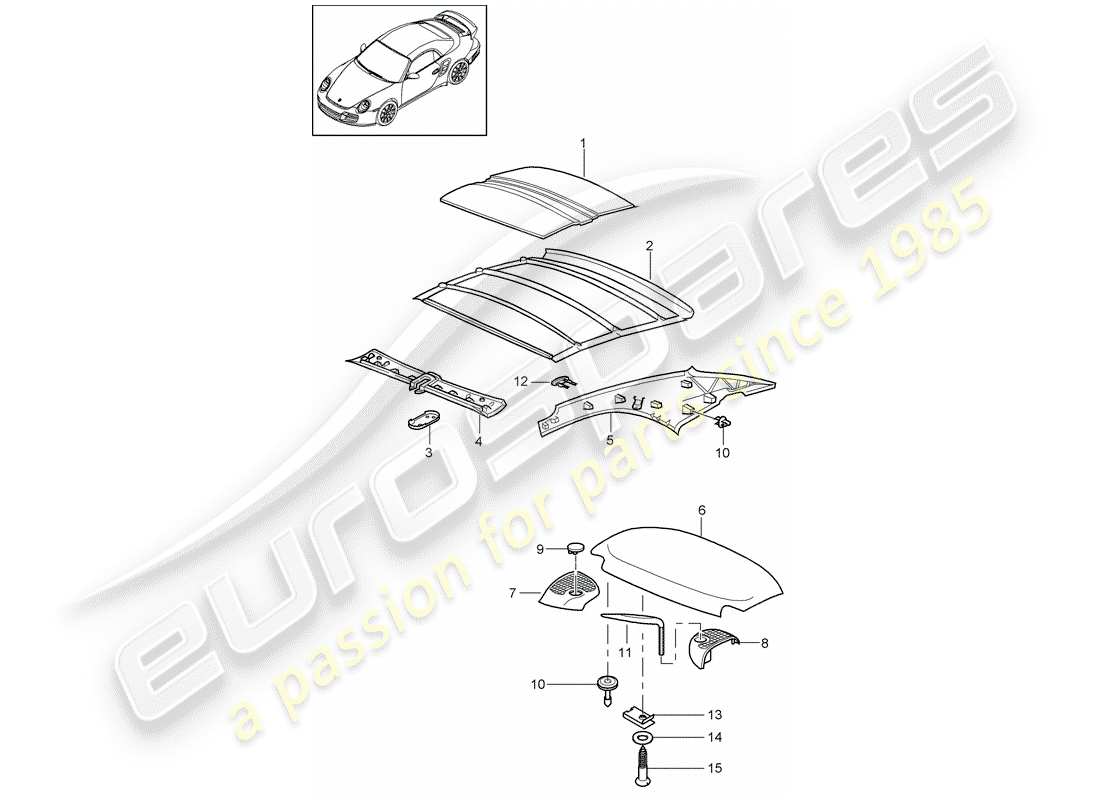 porsche 2013 (997-2 turbo / gt2 rs) diagramma delle parti hardtop