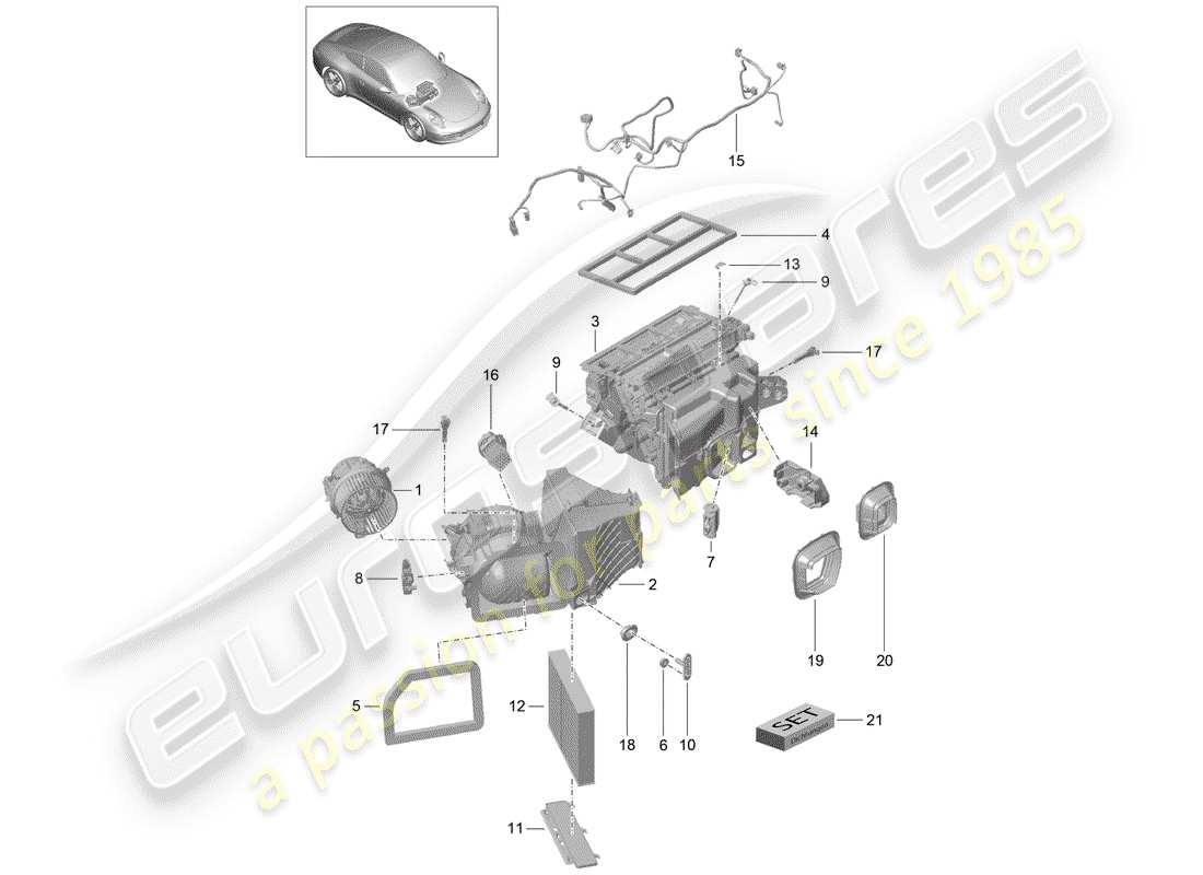 porsche 991 (2013) schema delle parti del condizionatore d'aria