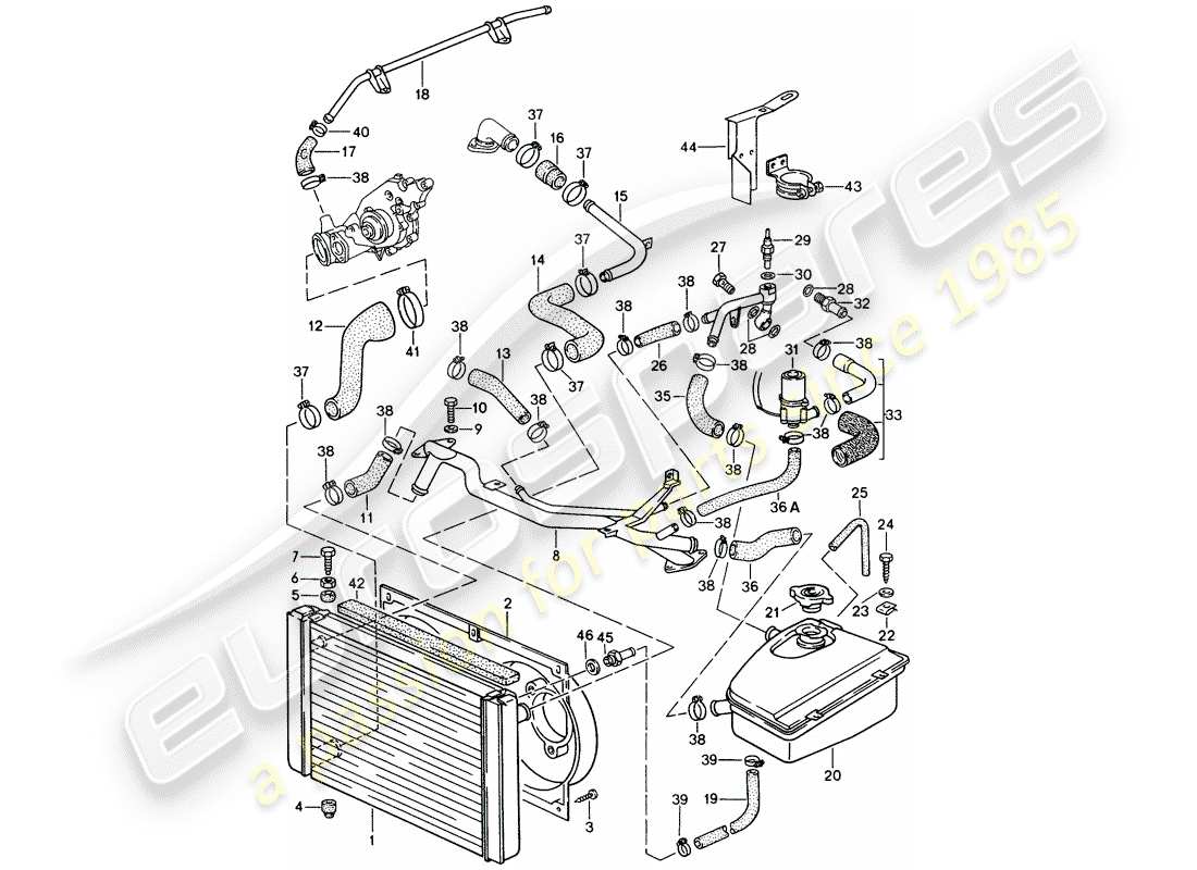 porsche 1990 (944) diagramma delle parti del raffreddamento ad acqua