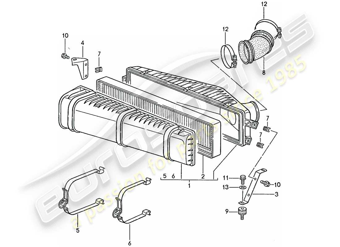 porsche 1989 (944) sistema di depurazione dell'aria diagramma delle parti