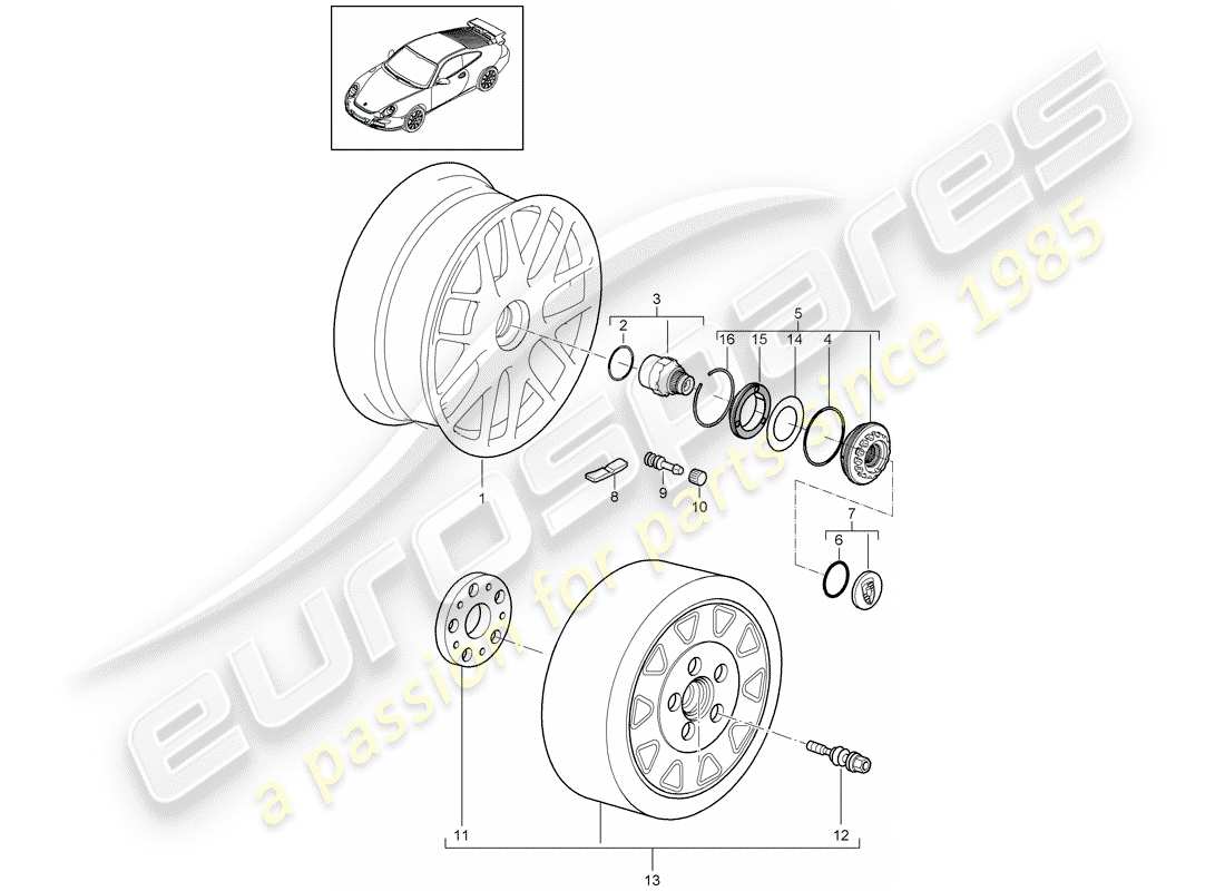 porsche 2009 997-2 turbo / gt2 chiusura centralizzata schema delle parti