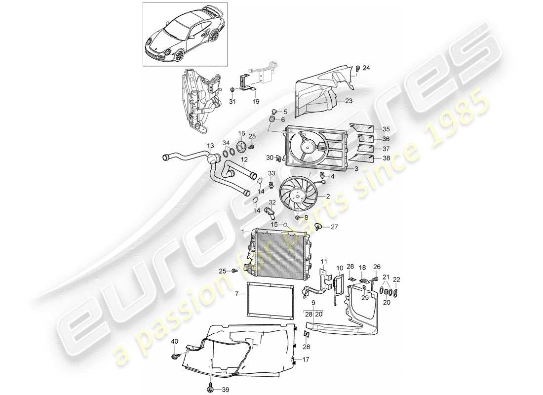 porsche 2013 (997-2 turbo / gt2 rs) raffreddamento ad acqua 3 diagramma delle parti