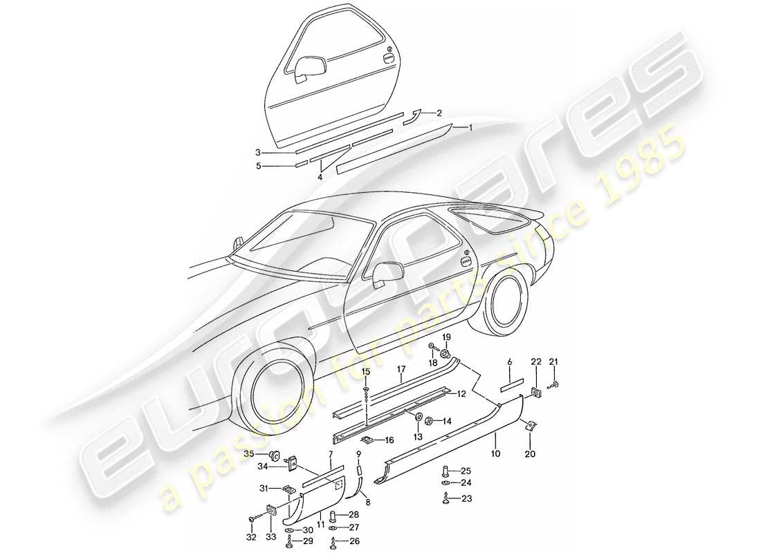 porsche 1989 (928) rivestimento lato lato diagramma delle parti