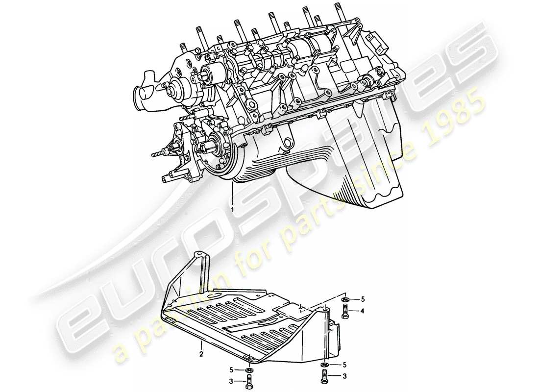 porsche 1982 (944) motore corto - basamento - piastra di protezione motore schema parte