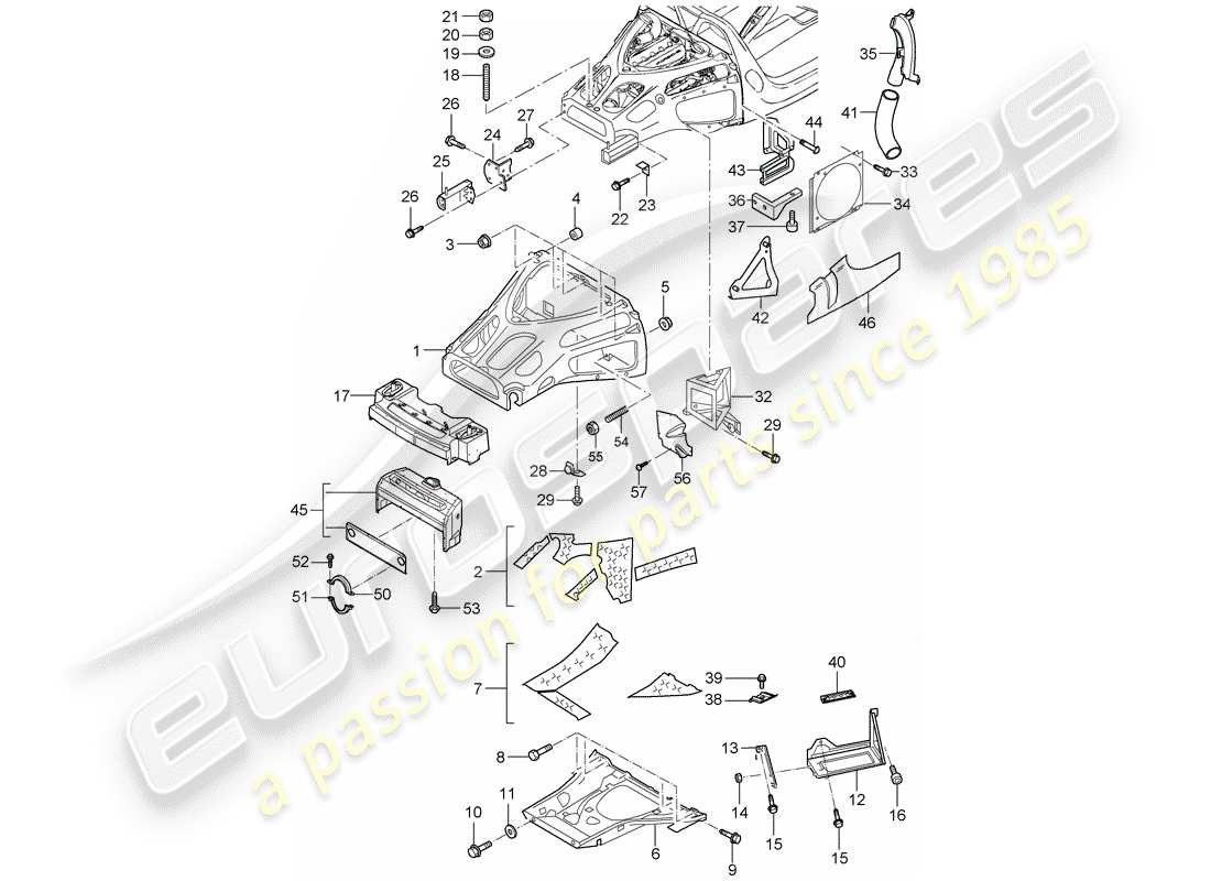 porsche 2004 (carrera gt) schema delle parti estremità posteriore