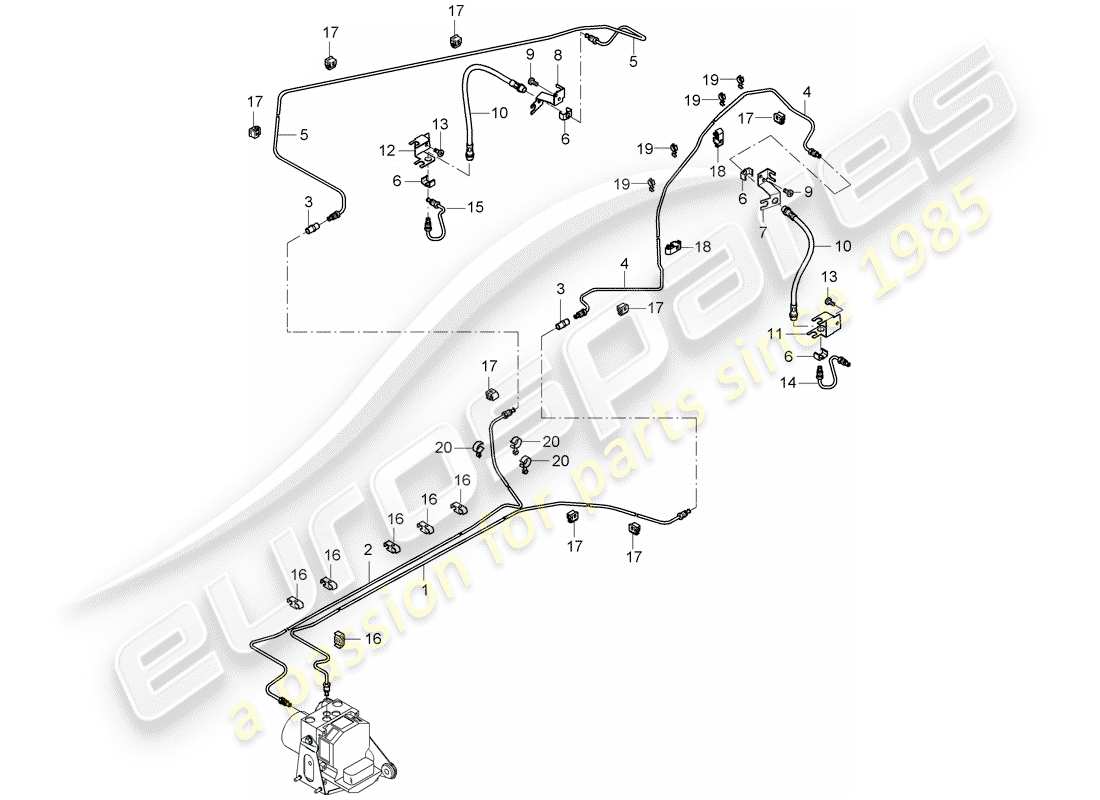porsche carrera gt (2006) linea freno - sottoscocca - assale posteriore schema delle parti