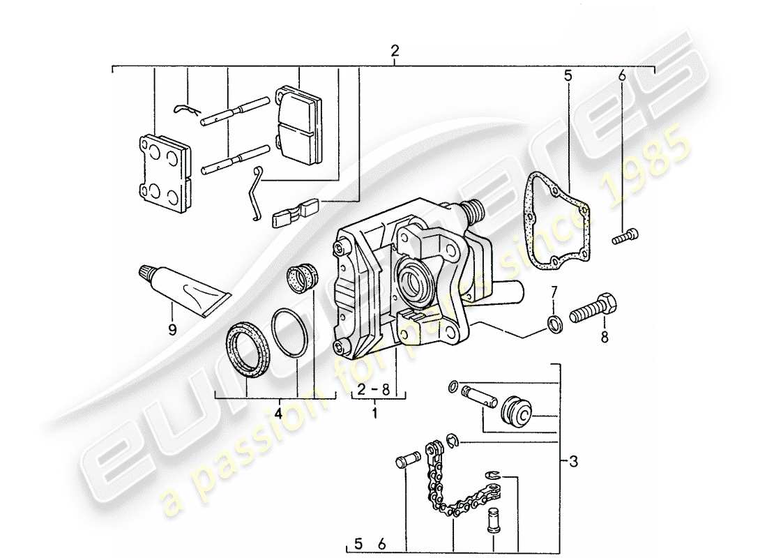 porsche 1988 (959) pinza freno - per - freno a mano diagramma delle parti