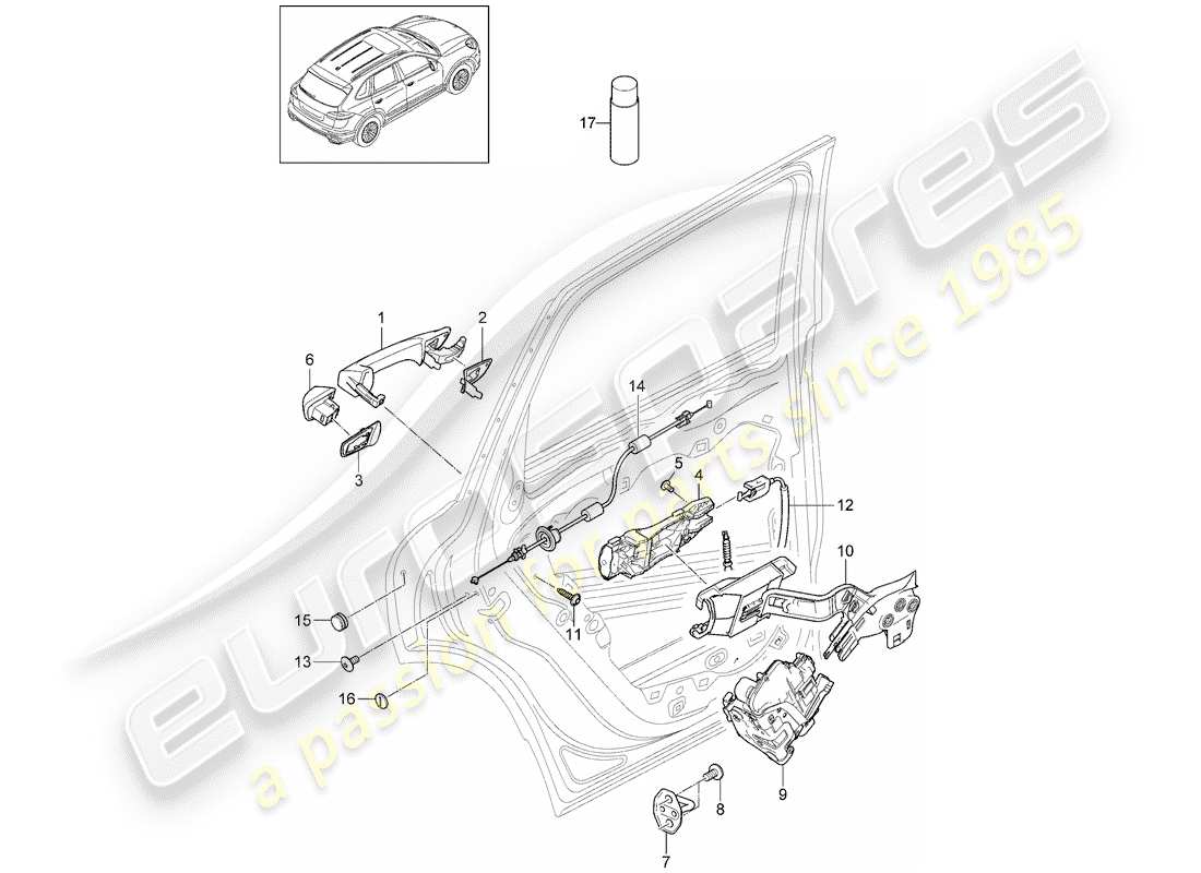 porsche 2014 (cayenne e2 92a) diagramma delle parti maniglia della portiera