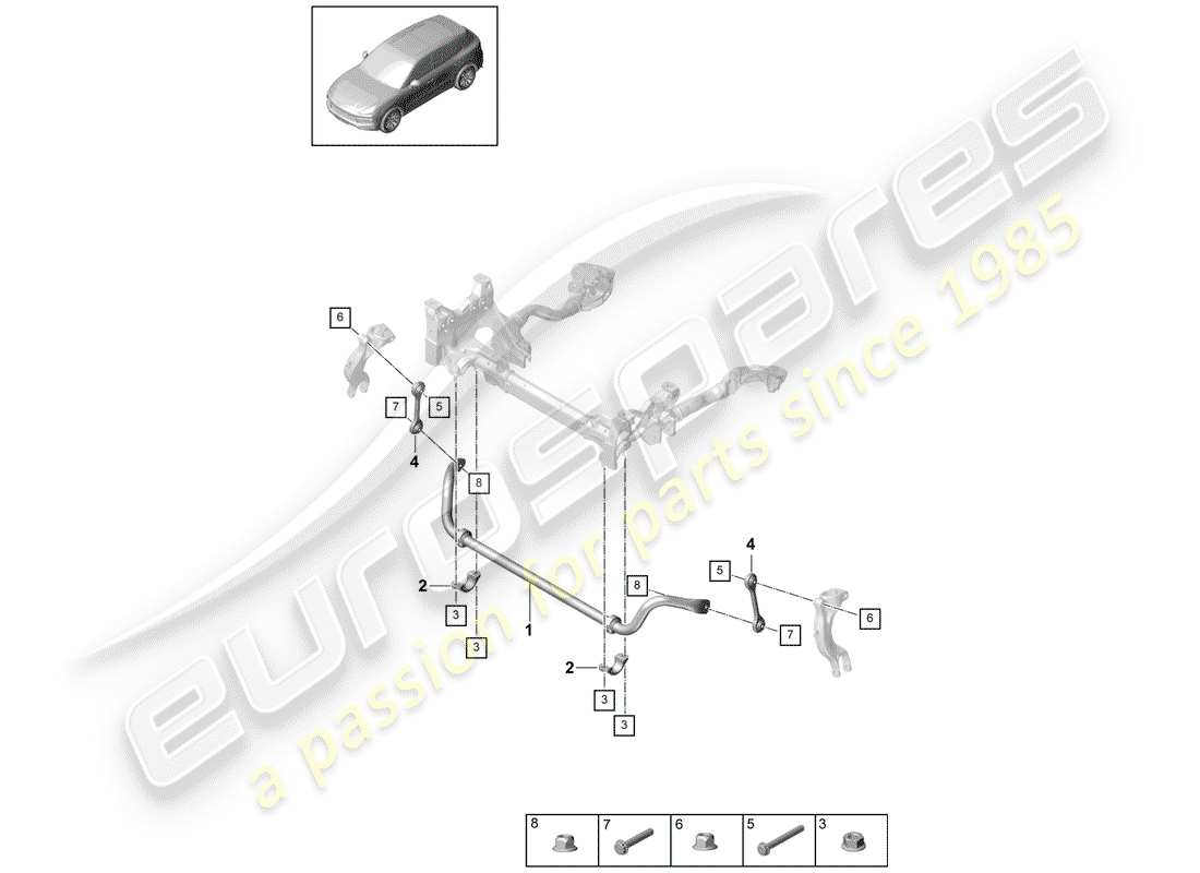 porsche 2018 (cayenne e3 9ya/9yb) stabilizzatore diagramma delle parti