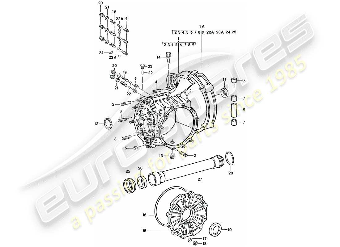 porsche 1985 (911) trasmissione di ricambio - cassa trasmissione diagramma delle parti