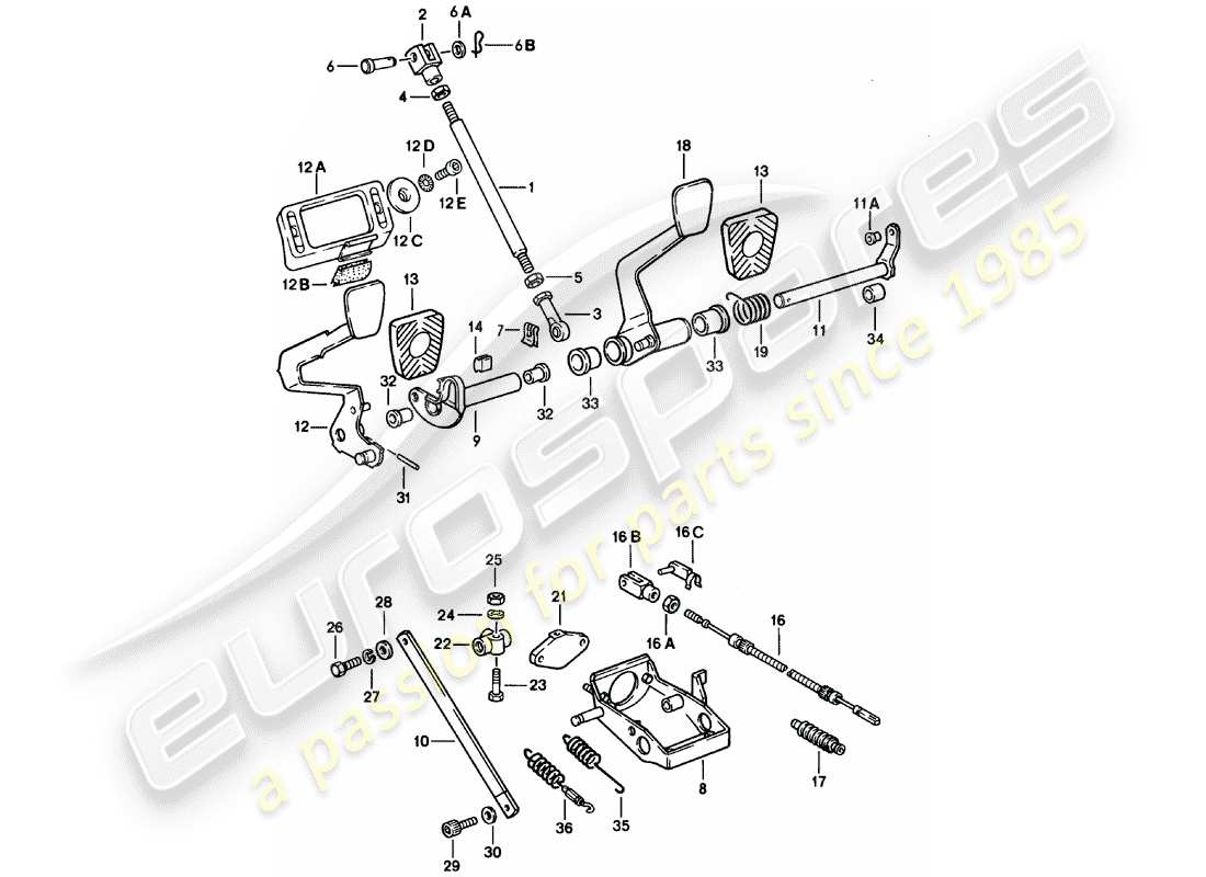 porsche 1981 (911) pedali diagramma delle parti