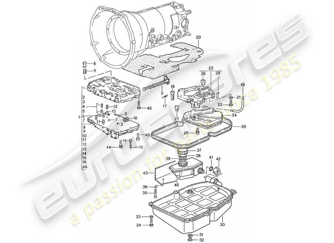 porsche 1990 (928) cambio automatico - corpo valvola del cambio diagramma delle parti